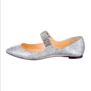 Christian Louboutin gorgeous silver glitter Mary Jane flats!